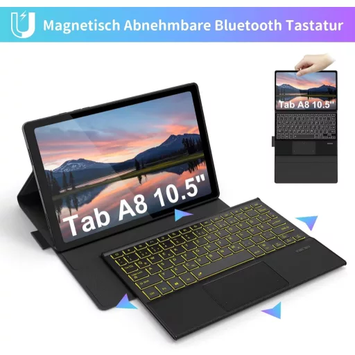seenda Samsung Galaxy Tab A8 Tok Billentyűzettel - Háttérvilágítású Bluetooth Billentyűzet Érintőpaddal, 10.5" Tablet Védőtok, SM-X200/X205/