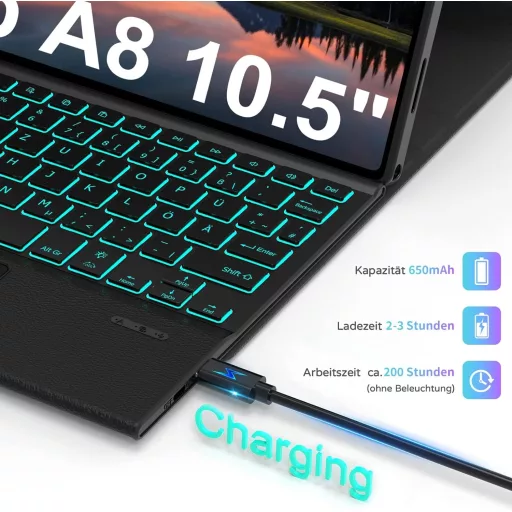 seenda Samsung Galaxy Tab A8 Tok Billentyűzettel - Háttérvilágítású Bluetooth Billentyűzet Érintőpaddal, 10.5" Tablet Védőtok, SM-X200/X205/