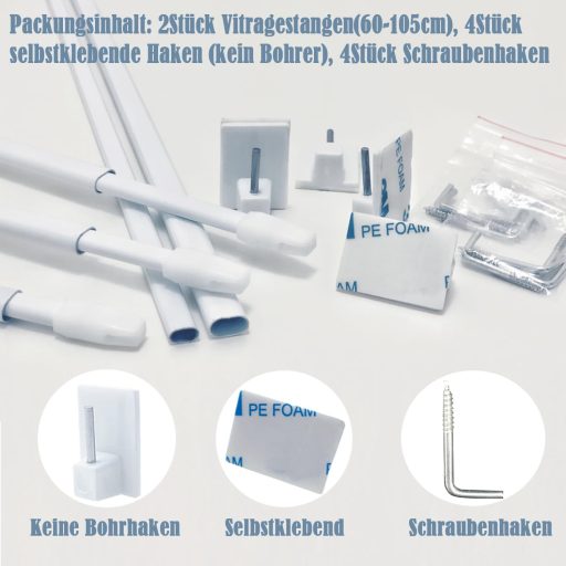 Aiitomg Függönyrúd 2db Fehér 60-105cm Ablak Konyha Szekrény