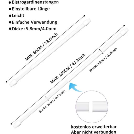 Aiitomg Függönyrúd 2db Fehér 60-105cm Ablak Konyha Szekrény
