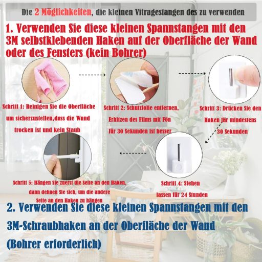 Aiitomg Függönyrúd 2db Fehér 60-105cm Ablak Konyha Szekrény