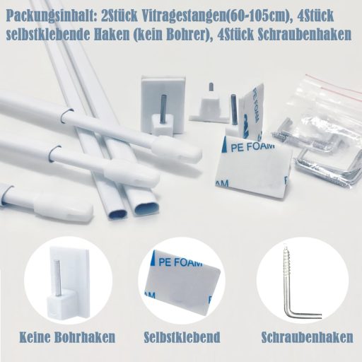 Galerie de perdea Aiitomg 2 bucăți albă 60-105 cm pentru fereastră, bucătărie, dulap