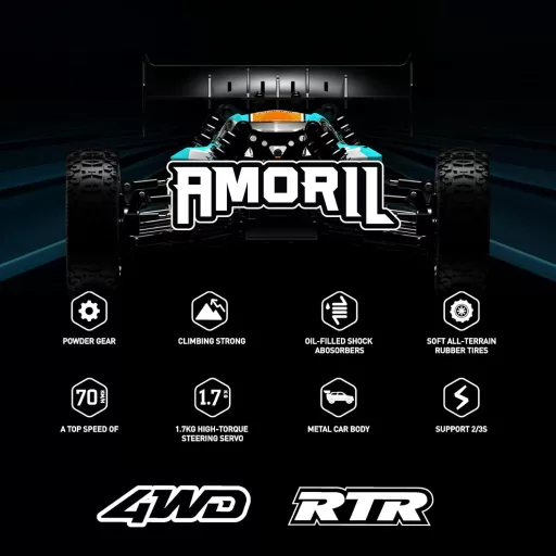 AMORIL 1:14 RC Auto na diaľkové ovládanie pre dospelých, RC pretekárske auto s rýchlosťou 70+ km/h, 4x4 Monster Truck Buggy s olejovými tlmičmi, Modré
