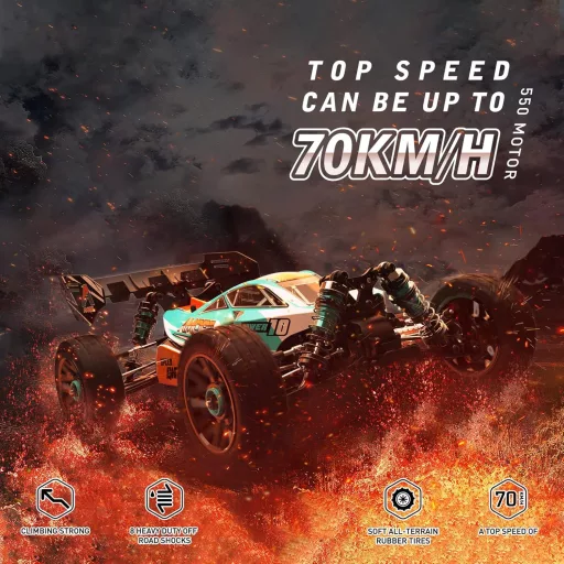 AMORIL 1:14 Távirányítós Autó Felnőtteknek, 70+ km/h Sebességű RC Versenyautó, 4x4 Monster Truck Buggy Olajlengéscsillapítóval, Kék
