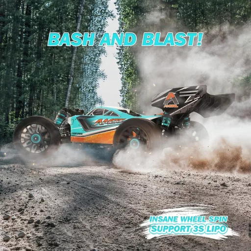 AMORIL 1:14 Távirányítós Autó Felnőtteknek, 70+ km/h Sebességű RC Versenyautó, 4x4 Monster Truck Buggy Olajlengéscsillapítóval, Kék