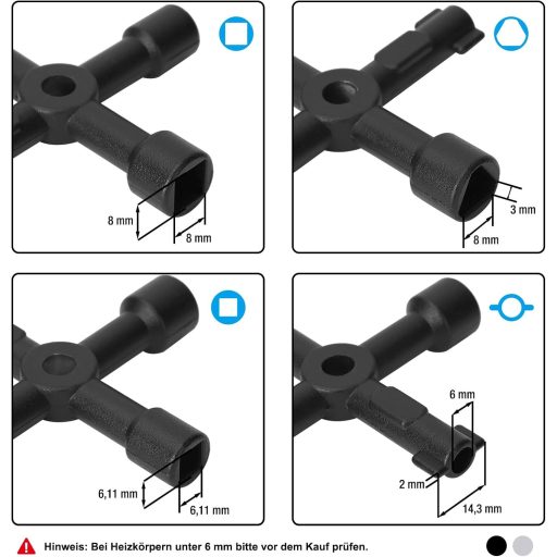 Cheie universală 4 în 1 DURATECH din aliaj de zinc, cheie pentru apometru și robinet, 2 bucăți