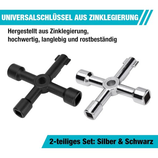 Cheie universală 4 în 1 DURATECH din aliaj de zinc, cheie pentru apometru și robinet, 2 bucăți