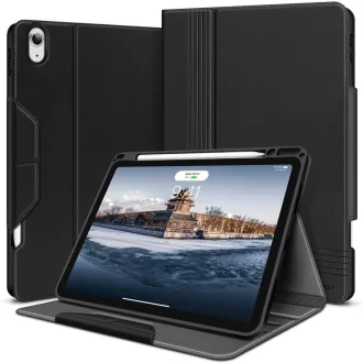   HOLIMET iPad Air 11/10.9 hüvely toll tartóval, PU bőr, ütésálló, többszögű állvány, fekete