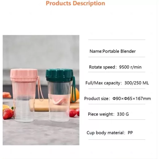 Hordozható Smoothie Készítő Mini Mixer 300ml - USB Tölthető, 4 Pengés