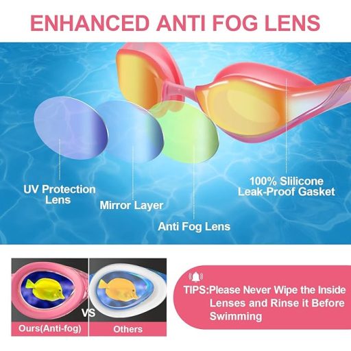 Gxfcyffs A1 Plavecké okuliare - Proti zahmlievaniu, s UV ochranou, so štuple do uší, so štipcom na nos a s nastaviteľným popruhom - Pre dospelých a deti od 10 rokov