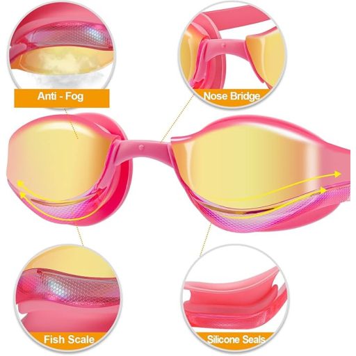 Gxfcyffs A1 Plavecké okuliare - Proti zahmlievaniu, s UV ochranou, so štuple do uší, so štipcom na nos a s nastaviteľným popruhom - Pre dospelých a deti od 10 rokov