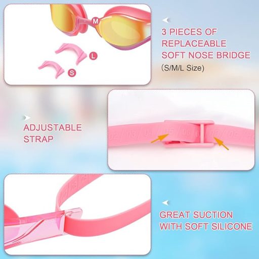 Gxfcyffs A1 Plavecké okuliare - Proti zahmlievaniu, s UV ochranou, so štuple do uší, so štipcom na nos a s nastaviteľným popruhom - Pre dospelých a deti od 10 rokov