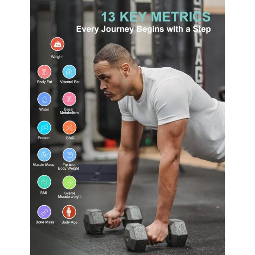 Healthkeep digitális testösszetétel-elemző mérleg, okos skála iOS/Android alkalmazással, 180 kg-ig