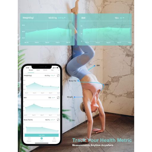 Healthkeep digitális testösszetétel-elemző mérleg, okos skála iOS/Android alkalmazással, 180 kg-ig
