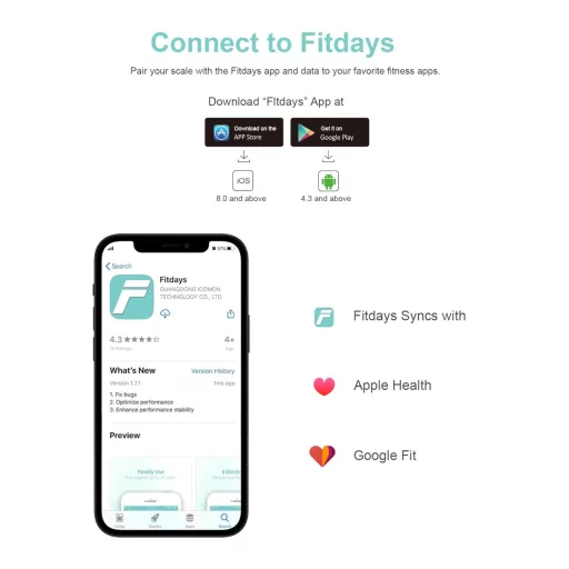 Cântar digital de analiză corporală Healthkeep, cântar inteligent cu aplicație iOS/Android, până la 180 kg