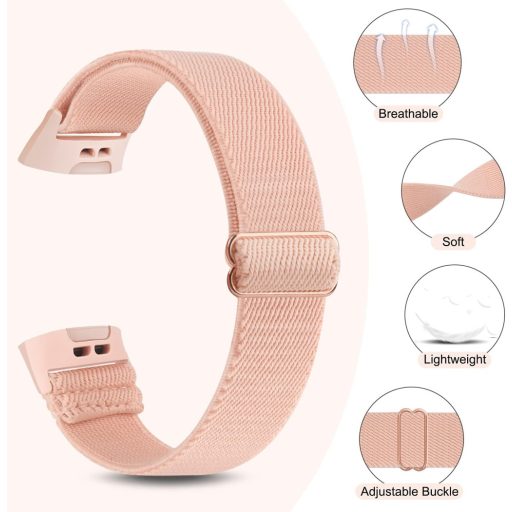 AK Elasztikus Nylon Szíj Fitbit Charge 3/4 Okoskarkötőhöz - Állítható, Könnyű, Kényelmes Sportpánt Férfiaknak és Nőknek, Rózsaszín