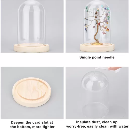 NBEADS Stakleno Zvono s Drvenim Postoljem 16,5 cm Prozirna Kupola Vitrina Dekoracija s Tacnom Vječna Ruža LED Rasvjeta Izložba