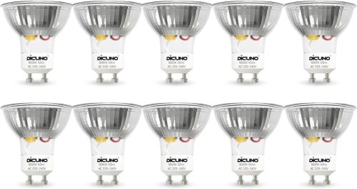 DiCUNO GU10 LED Izzó 5W - Hideg Fehér 6000K, 430lm, 120° Szórási Szög, 50W Halogén Helyettesítő, Energiatakarékos MR16 Spotlámpa, Beltéri Ha
