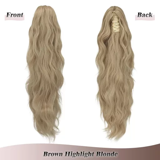 FESHFEN Extensie de păr ondulată coadă de cal cu clips – 50 cm Blond Cenușiu Păr Sintetic Coc Accesoriu pentru Femei