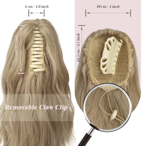 FESHFEN Extensie de păr ondulată coadă de cal cu clips – 50 cm Blond Cenușiu Păr Sintetic Coc Accesoriu pentru Femei