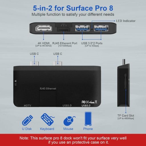 Stație de andocare Yeemie Pro Surface Pro 8 - HDMI 4K, Ethernet, USB și cititor de carduri TF