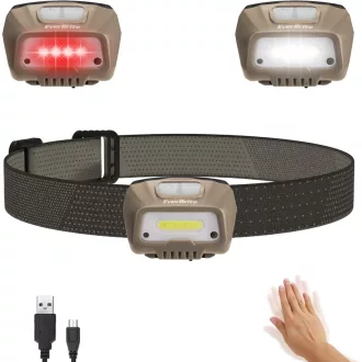   EverBrite LED fejlámpa 350 lumen khaki, USB töltős, mozgásérzékelő, 4 mód, vörös fény
