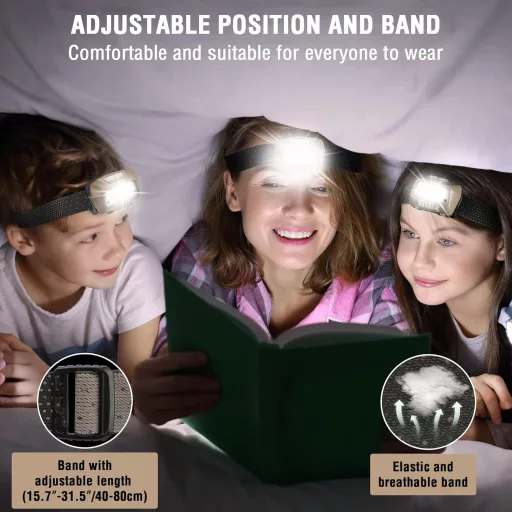 EverBrite LED fejlámpa 350 lumen khaki, USB töltős, mozgásérzékelő, 4 mód, vörös fény