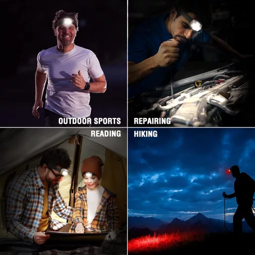 EverBrite LED fejlámpa 350 lumen khaki, USB töltős, mozgásérzékelő, 4 mód, vörös fény