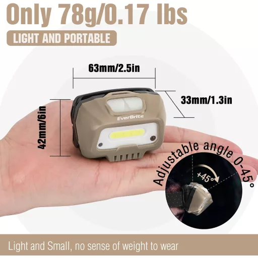 EverBrite LED fejlámpa 350 lumen khaki, USB töltős, mozgásérzékelő, 4 mód, vörös fény