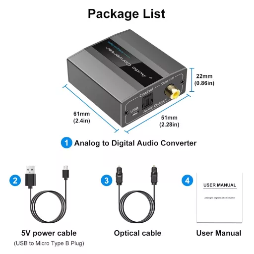 VEDINDUST Analóg-Digitális Audio Konverter RCA/3.5mm AUX - Koaxiális/Optikai Átalakító PS4, PS5, Xbox, DVD, TV Készülékekhez, USB Tápellátás