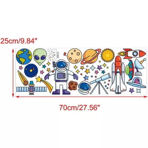 Autocolant de perete pentru camera copiilor cu tema astronaut, 70x25 cm