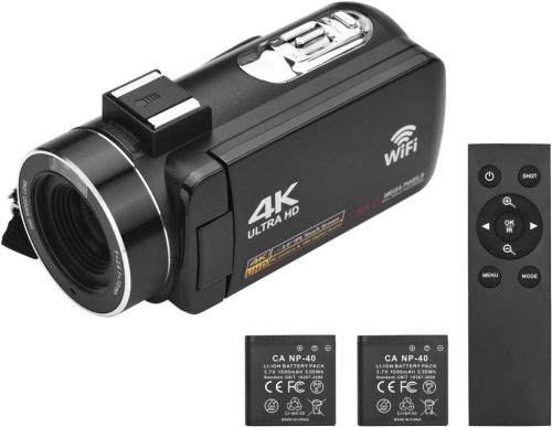 Cameră de acțiune 4K Camnoon 56MP cu ecran tactil IPS - WiFi, Recunoaștere facială, Vedere nocturnă, Stabilizator, 2 Baterii și Telecomandă
