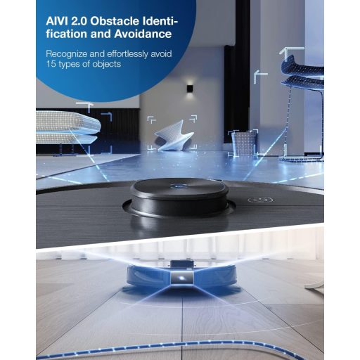 ECOVACS Deebot T9 AIVI Robotporszívó Feltörlő Funkcióval - 3000Pa Szívóerő, Akadályfelismerés, Csomómentes Kefe, Állatszőr Eltávolítás, 3D T