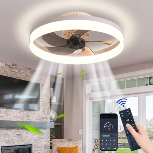 EIDISUNY Ventilator de tavan modern cu LED - Design plat de 19", 72W, cu telecomandă, 3 temperaturi de culoare, ventilator pentru living și dormitor