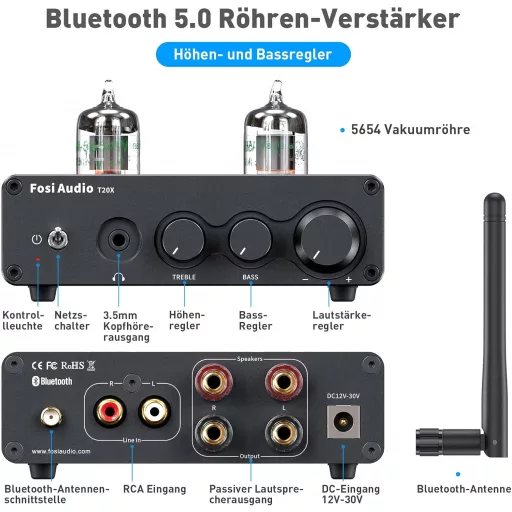 Fosi Audio T20X 200W Bluetooth 5.0 Csöves Erősítő Stereo Vevő