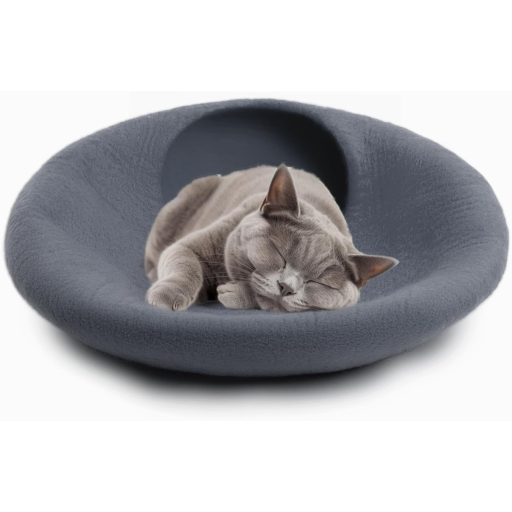 Woolygon Kézzel Készített Macska Barlang - 100% Merinó Gyapjú Filc Búvóhely Kiscicáknak és Felnőtt Macskáknak, Szürke, Környezetbarát, Közep