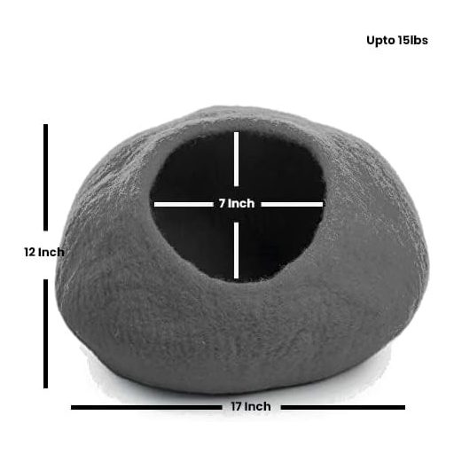Peșteră pentru pisici Woolygon, făcută manual - Ascunzătoare din fetru 100% lână Merino pentru pisoi și pisici adulte, gri, ecologică, medie