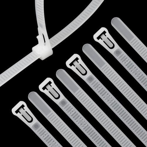 XINGO 100db Újrahasználható Kábelkötegelő - Fehér, 300mm x 7,6mm, UV- és Hőálló Nylon Kábelrendező, Környezetbarát Kötegelőpánt