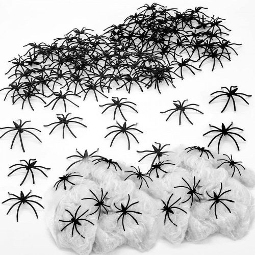 Set pânză de păianjen uriașă de Halloween cu 60 de păianjeni artificiali, 2 pachete - 100g