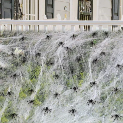 Halloween dekoráció pókháló 100 g , 60db Műpókkal, nyújtható halloween-pókháló ,(Szín: fekete-fehér) ( Méret :27 m"2 )