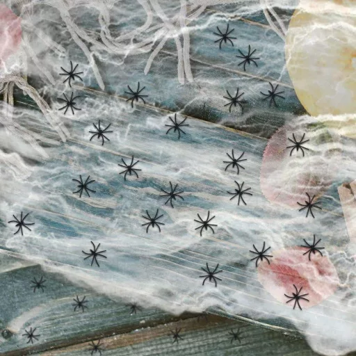 Halloween dekoráció pókháló 100 g , 60db Műpókkal, nyújtható halloween-pókháló ,(Szín: fekete-fehér) ( Méret :27 m"2 )