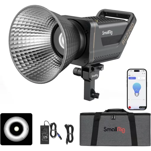 SMALLRIG RC 220D 220W COB Videólámpa, 98700 Lux Fényerő, 9 Fényeffektus, CRI 95+ Bowens Foglalat, SmallGoGo App Vezérlés, V-Mount Kompatibil