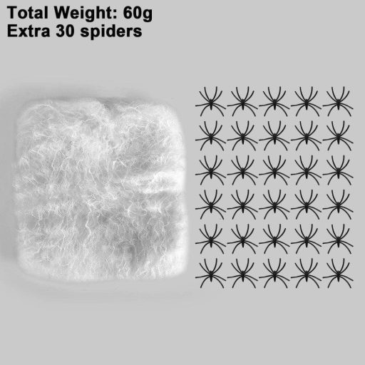 Halloween Pókháló 60g, 30 Darab Mű Pókkal - Beltéri és Kültéri Dekorációhoz Újracsomagolt termék