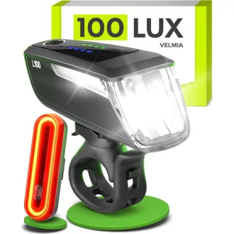   Sada LED svetiel na bicykel Velmia s USB nabíjaním, výdrž 8,5 hodiny, 3 režimy