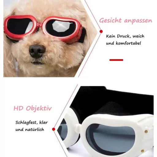 Voarge Ochelari de Soare pentru Câini, Protecție UV, Curea Ajustabilă, Impermeabili, Ușori, Căptușiți, Ochelari de Câine Roz, Ochelari de Protecție pentru Cățeluși