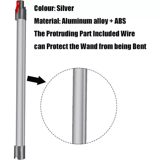 Tub telescopic metalic compatibil Dyson V11 V10 V15 V8 V7, 73 cm, argintiu