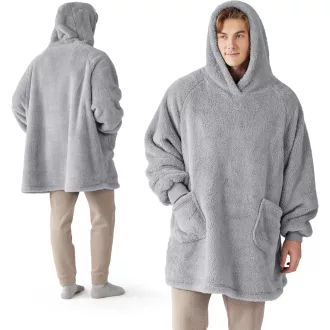   BEDSURE Deka s kapuljačom i rukavima - Oversized plišana pulover deka Unisex Siva 107x90cm