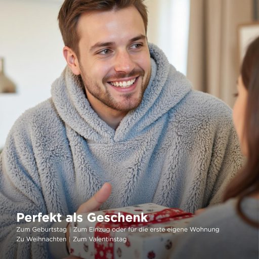 BEDSURE Pătură cu Glugă și Mâneci - Pătură Pulover Pluș Supradimensionată Unisex Gri 107x90cm