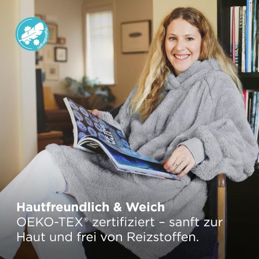 BEDSURE Pătură cu Glugă și Mâneci - Pătură Pulover Pluș Supradimensionată Unisex Gri 107x90cm