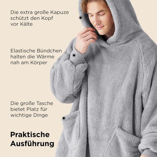 BEDSURE Kapucnis Takaró Ujjal - Oversized Plüss Pulóver Takaró Unisex Szürke 107x90cm